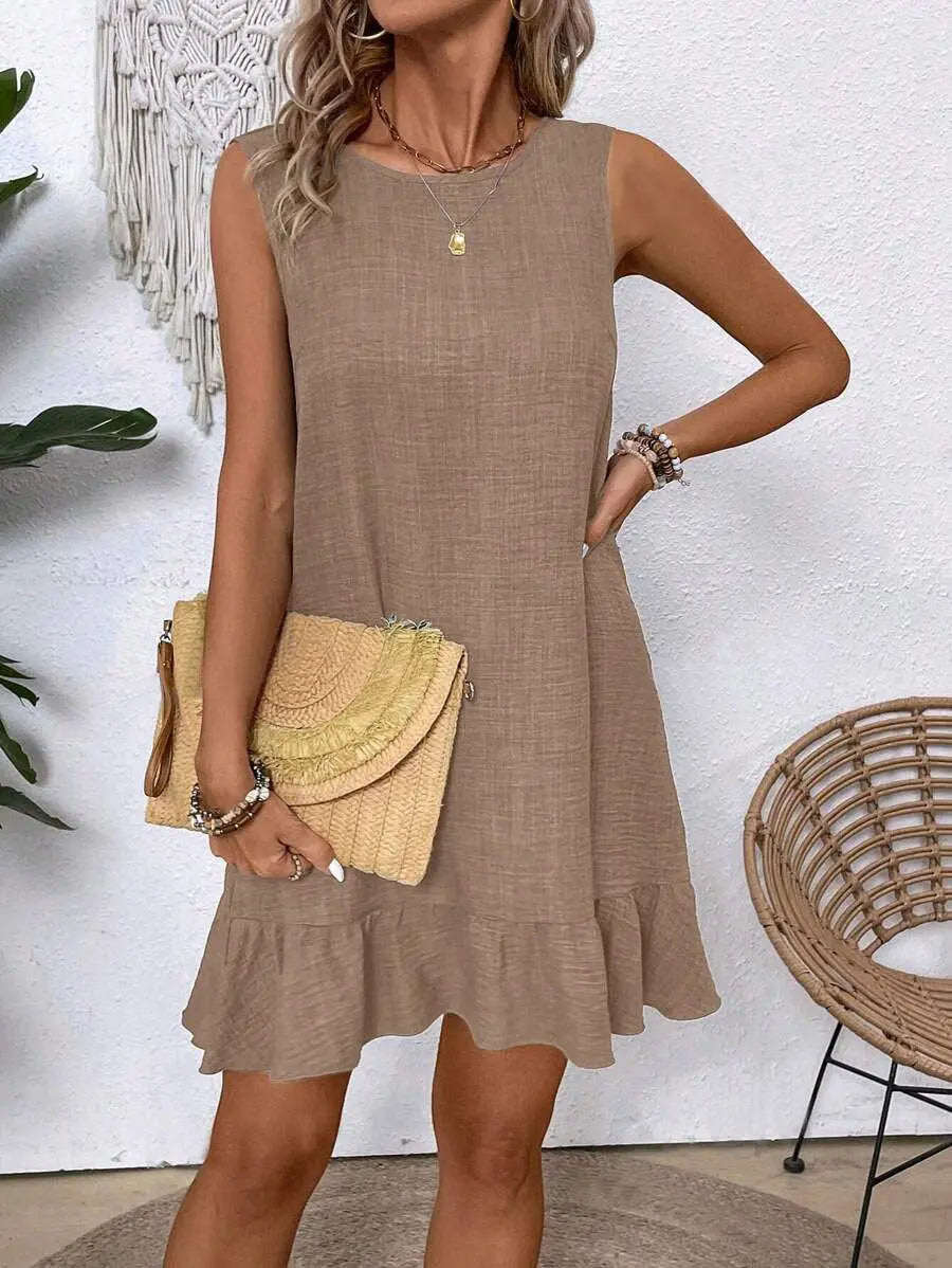 Summer Ruffle Dress Fashion Loose Sleeveless Straight Beach Dresses For Women Babecute