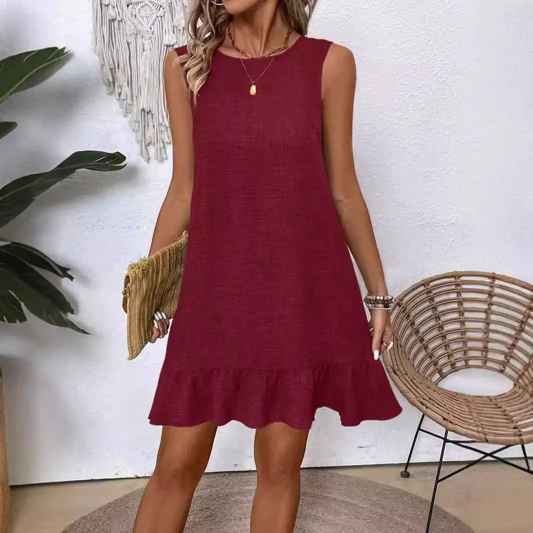 Summer Ruffle Dress Fashion Loose Sleeveless Straight Beach Dresses For Women Babecute