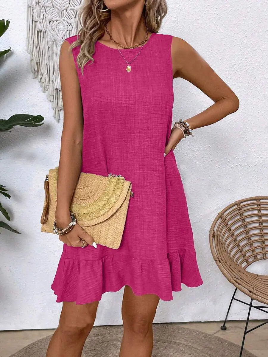 Summer Ruffle Dress Fashion Loose Sleeveless Straight Beach Dresses For Women Babecute