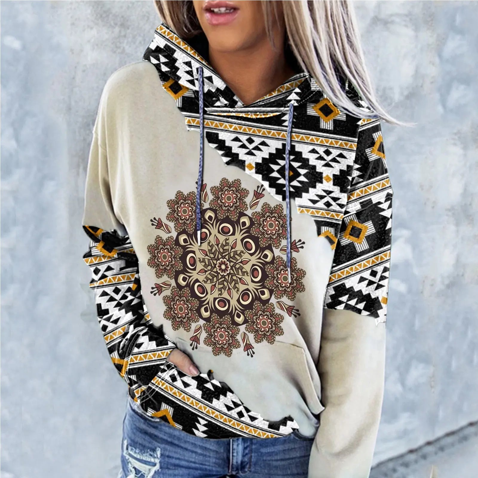 Women's Fashion Casual Ethnic Print Sweatshirt Babecute