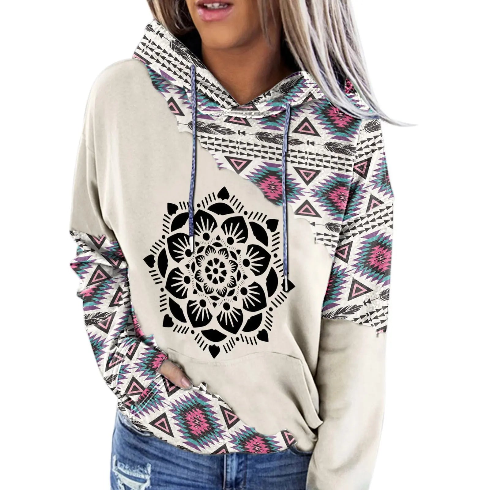 Women's Fashion Casual Ethnic Print Sweatshirt Babecute