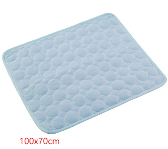 Pet resting on a light blue Babecute cooling mat