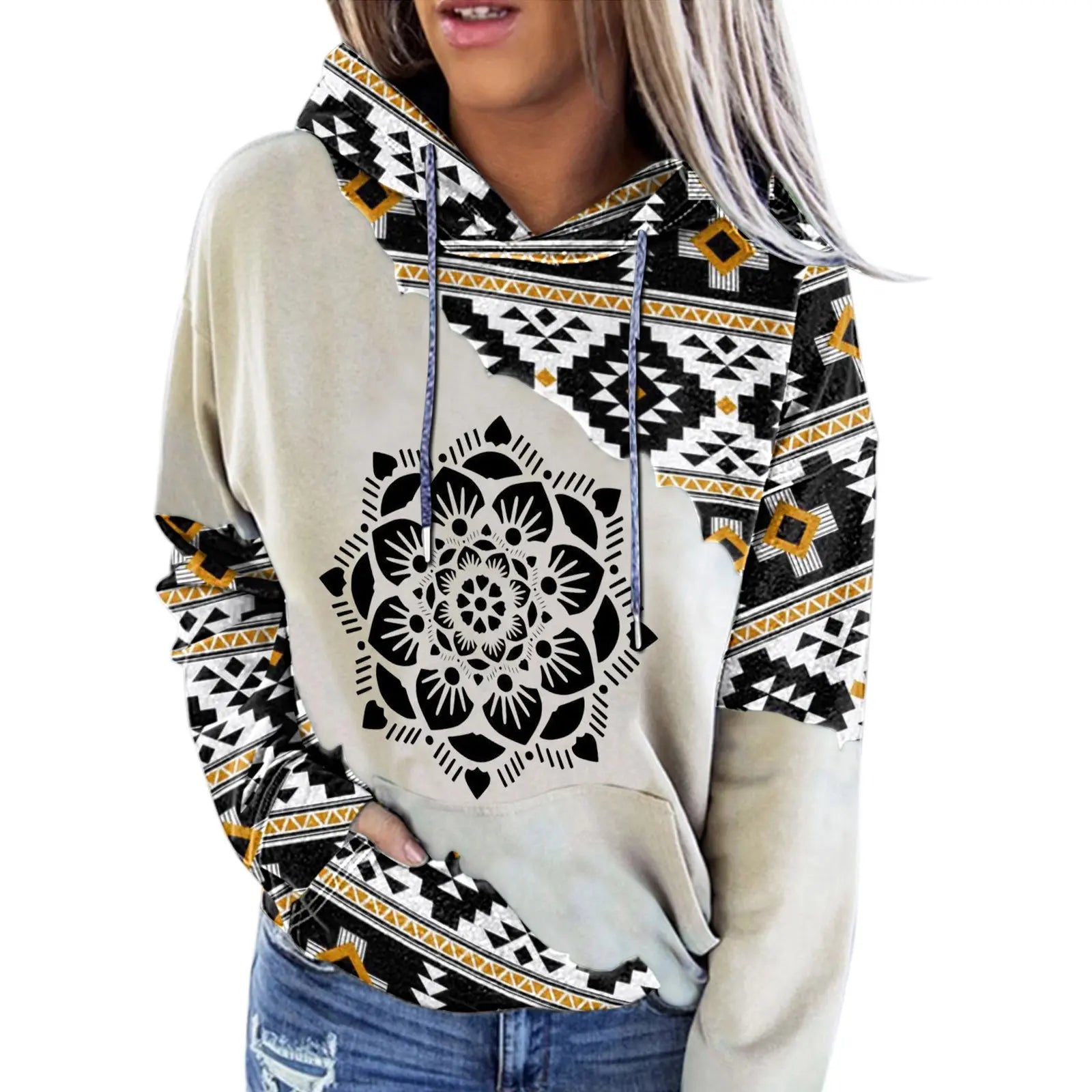 Women's Fashion Casual Ethnic Print Sweatshirt Babecute
