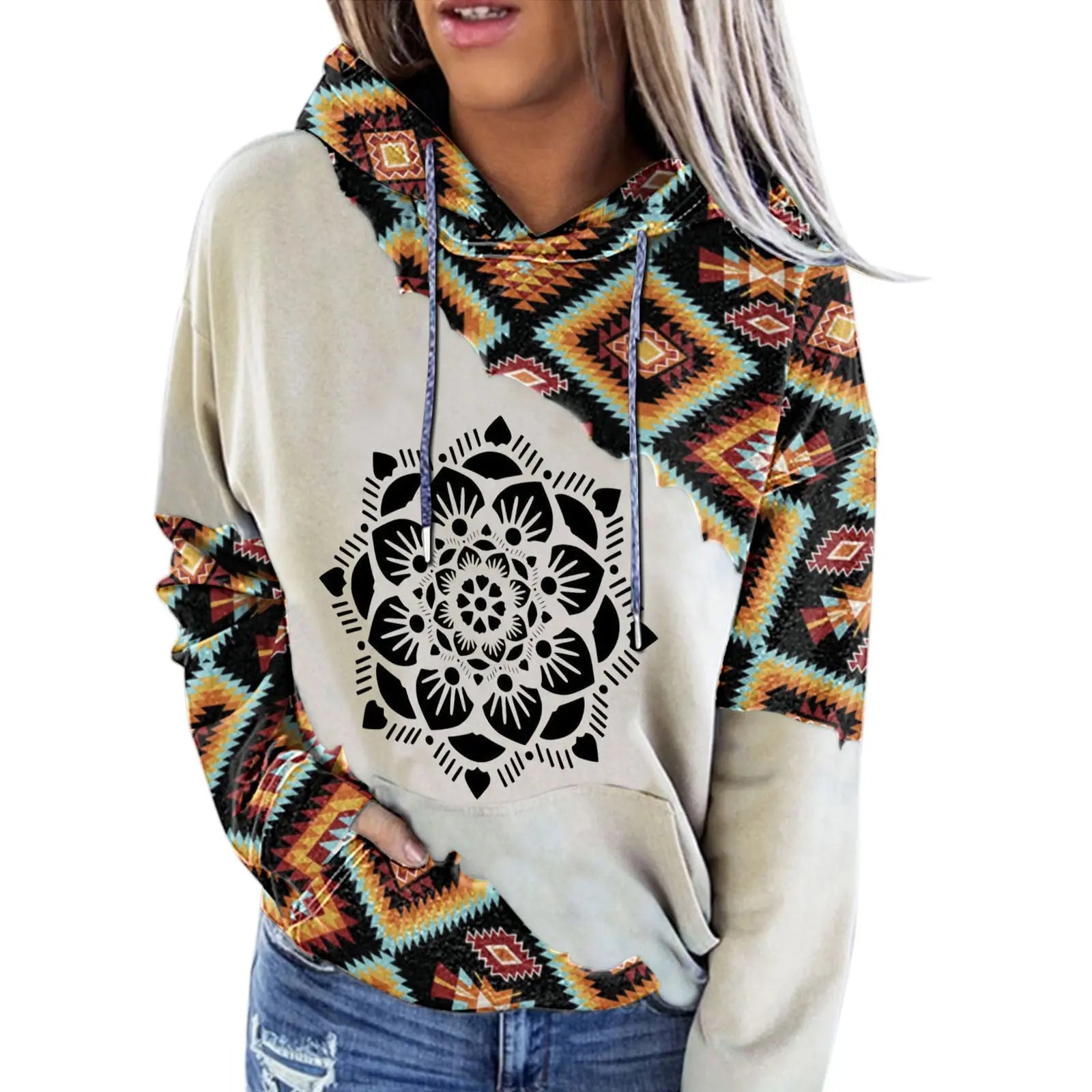 Women's Fashion Casual Ethnic Print Sweatshirt Babecute