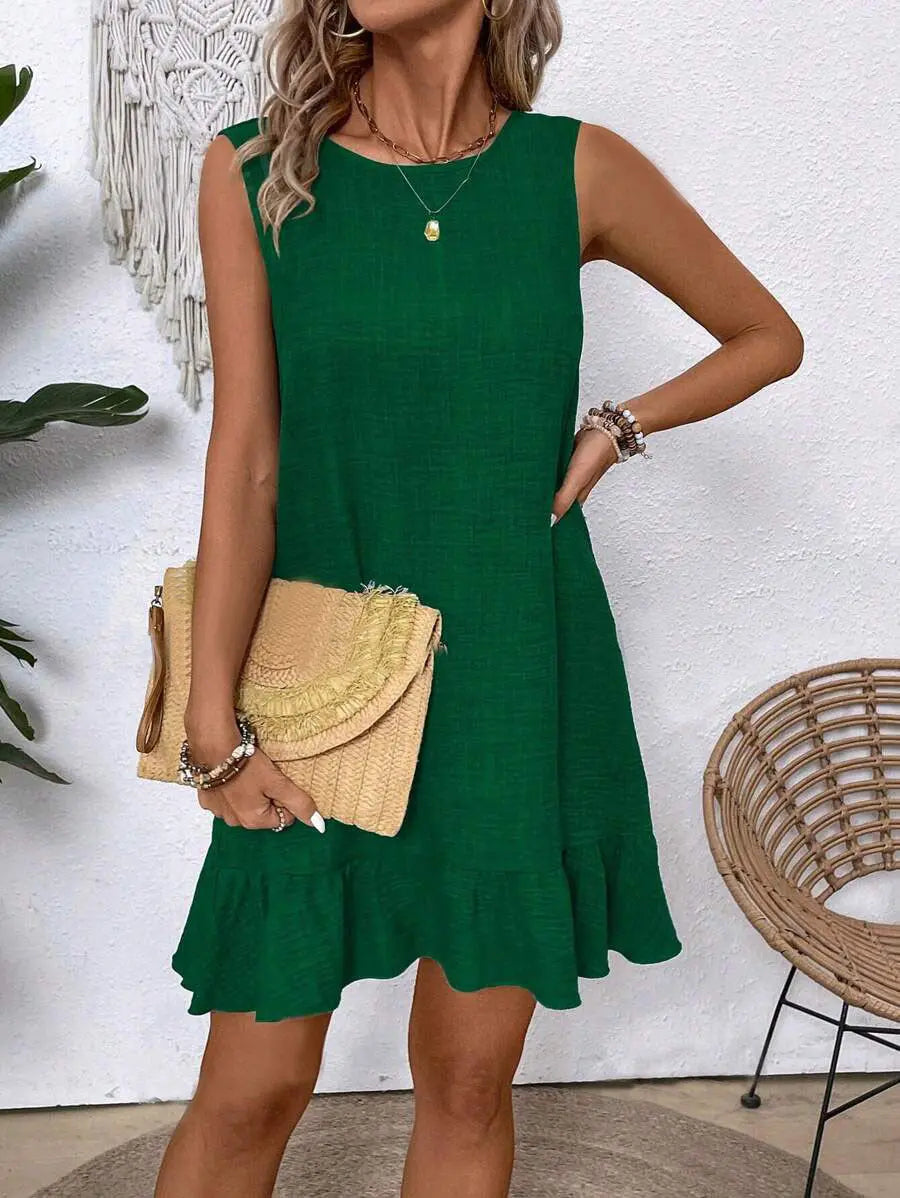 Summer Ruffle Dress Fashion Loose Sleeveless Straight Beach Dresses For Women Babecute