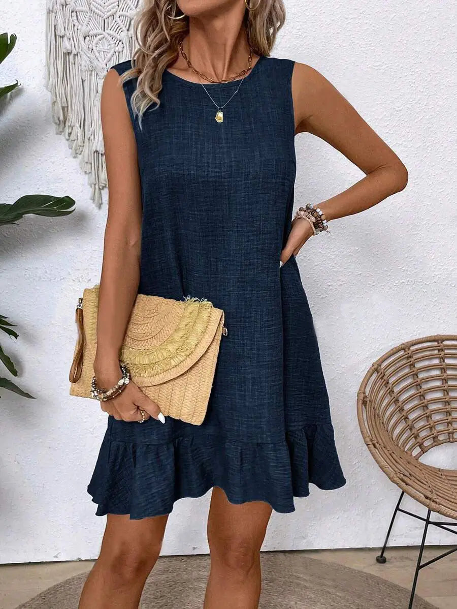Summer Ruffle Dress Fashion Loose Sleeveless Straight Beach Dresses For Women Babecute