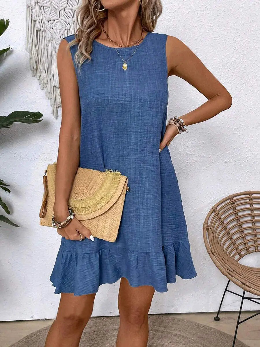 Summer Ruffle Dress Fashion Loose Sleeveless Straight Beach Dresses For Women Babecute
