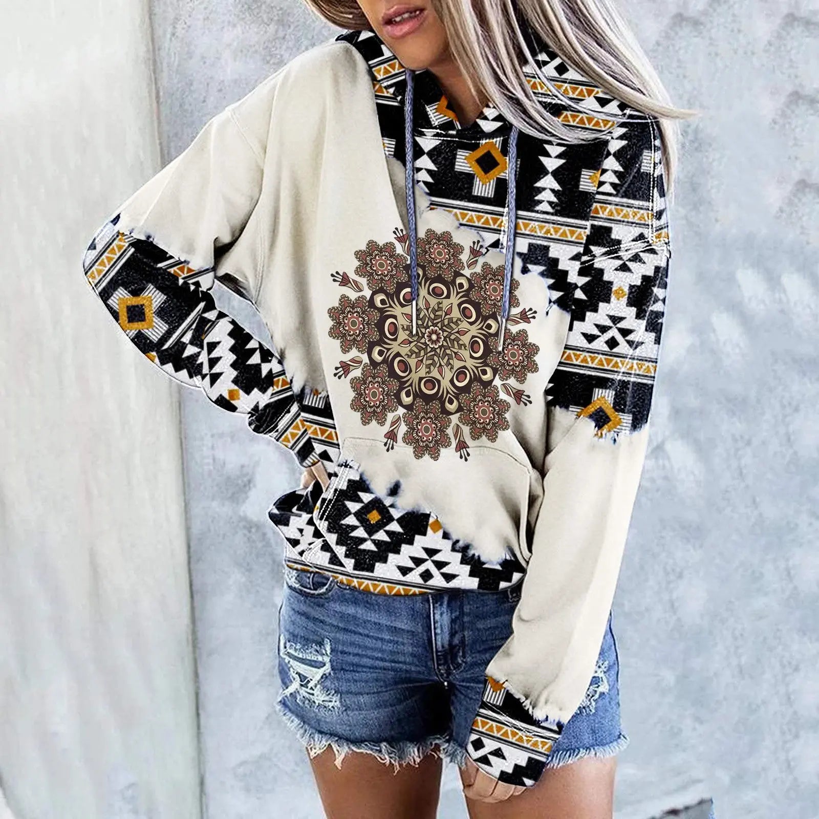 Women's Fashion Casual Ethnic Print Sweatshirt Babecute