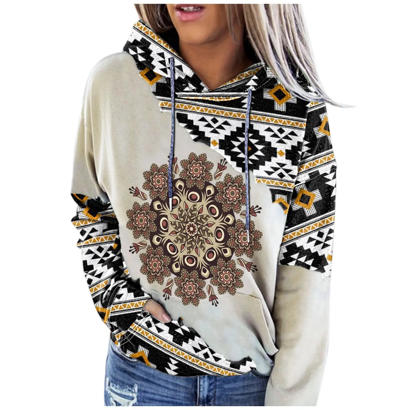 Women's Fashion Casual Ethnic Print Sweatshirt Babecute