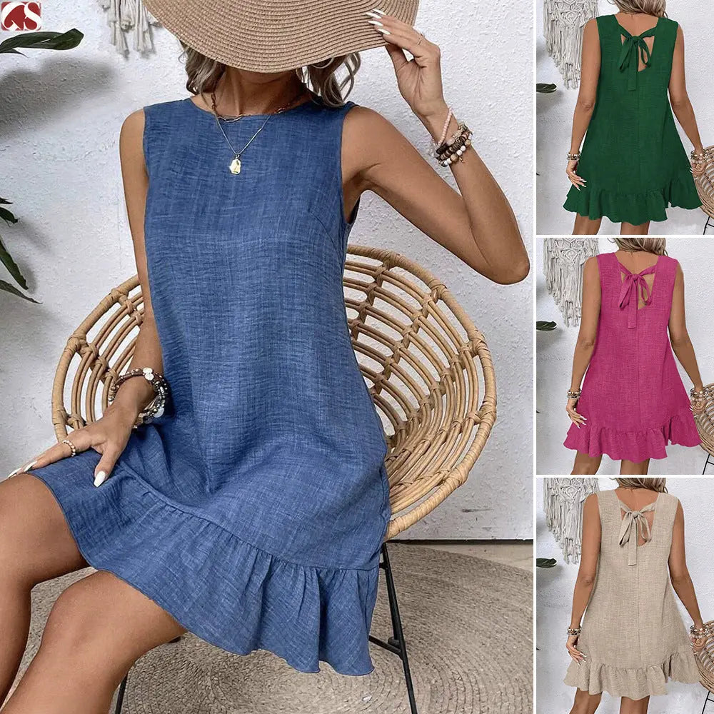 Summer Ruffle Dress Fashion Loose Sleeveless Straight Beach Dresses For Women Babecute