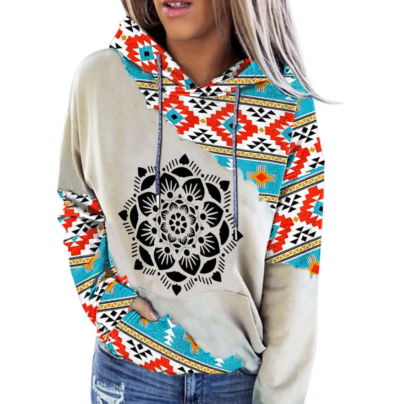 Women's Fashion Casual Ethnic Print Sweatshirt Babecute